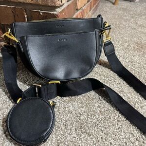 Fawn Design Black Crossbody Bag with circle pouch pebbled faux leather